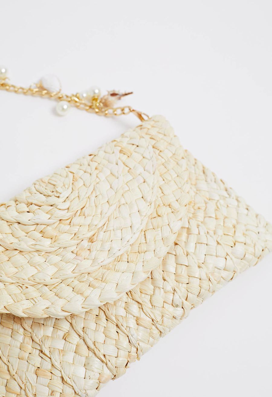 Seashell Woven Straw Envelope Bag