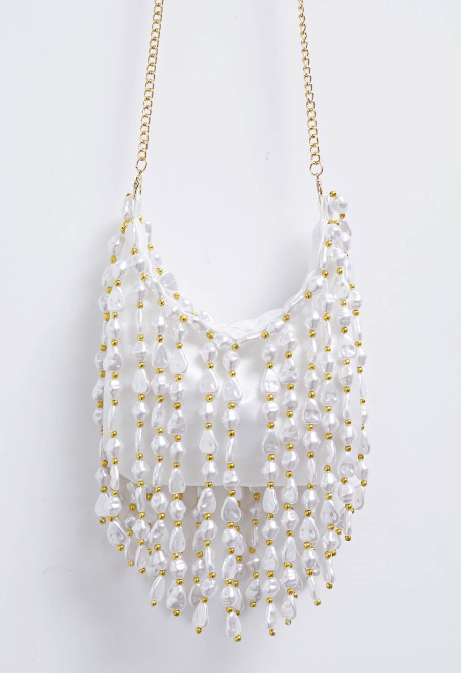 Tassel Baroque Pearl Satin Mini Bag