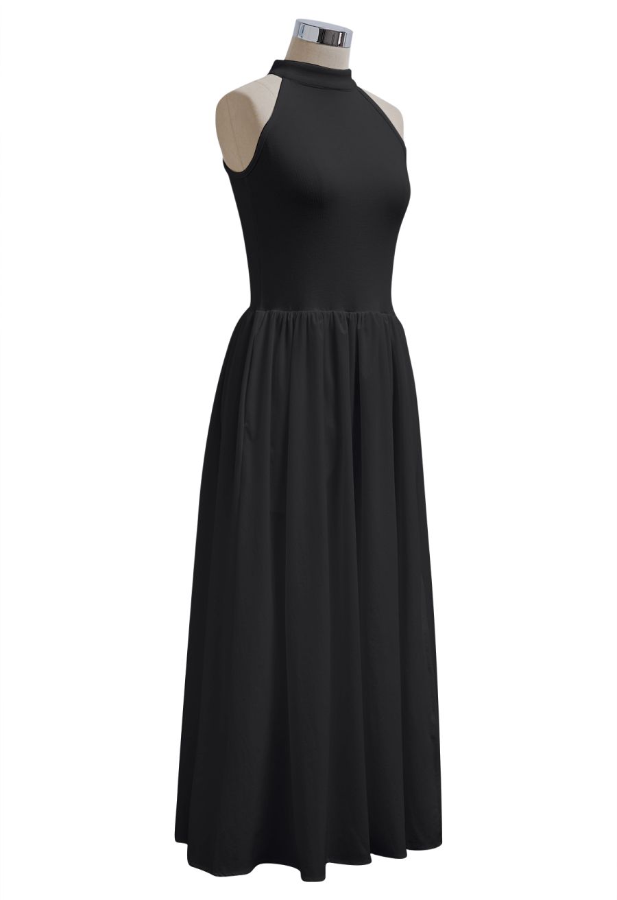 Pure Essence Side Pocket Split Halter Dress in Black