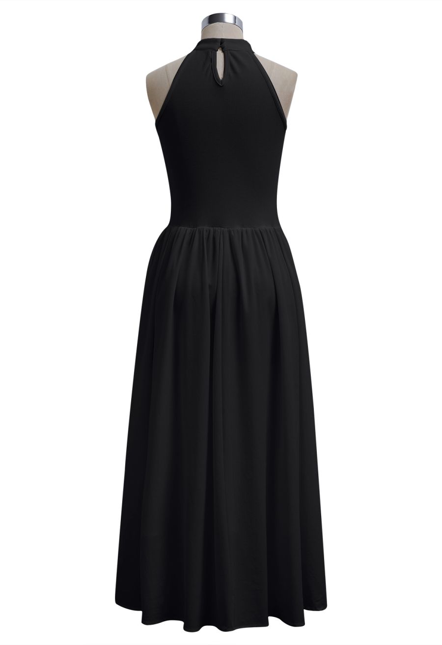 Pure Essence Side Pocket Split Halter Dress in Black
