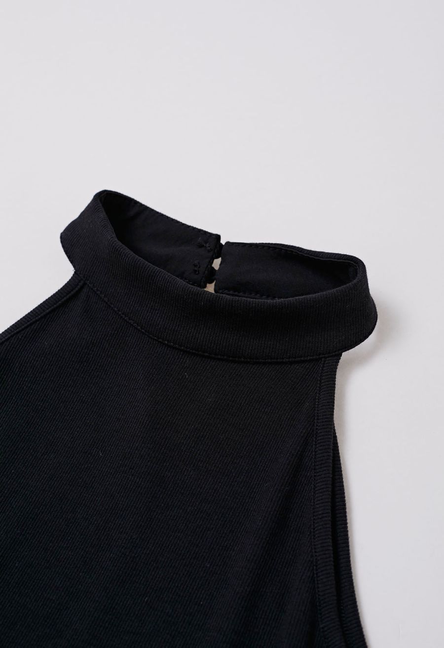 Pure Essence Side Pocket Split Halter Dress in Black