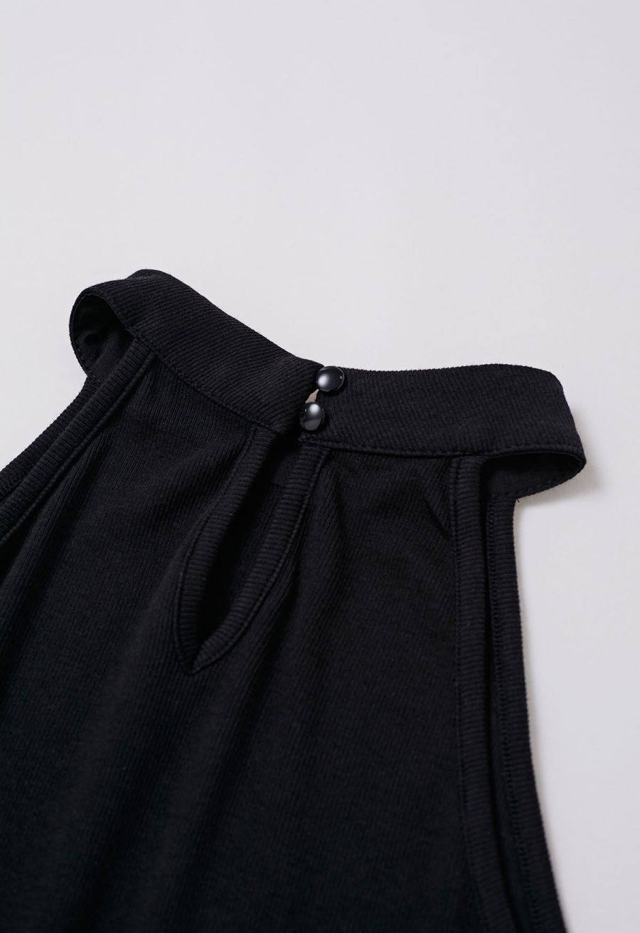 Pure Essence Side Pocket Split Halter Dress in Black