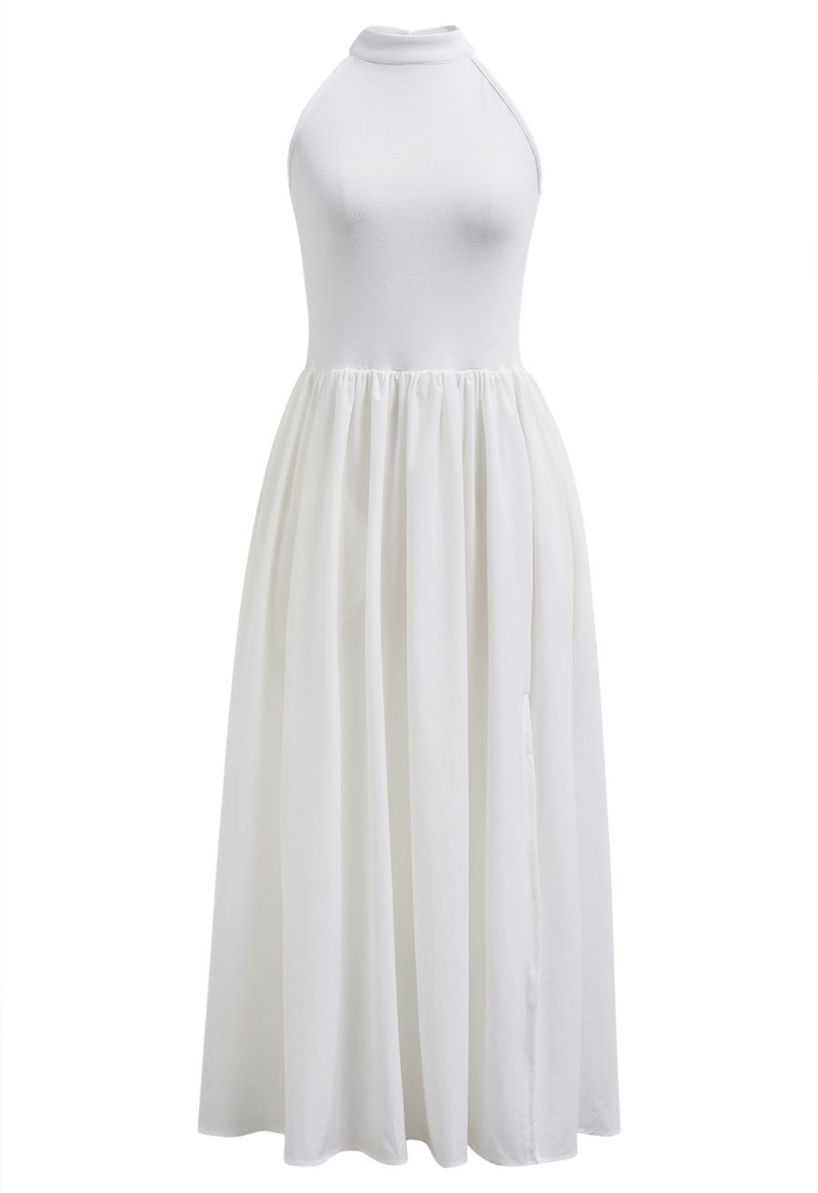 Pure Essence Side Pocket Split Halter Dress in White