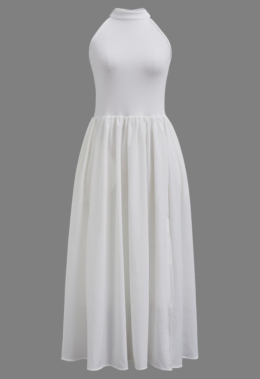 Pure Essence Side Pocket Split Halter Dress in White