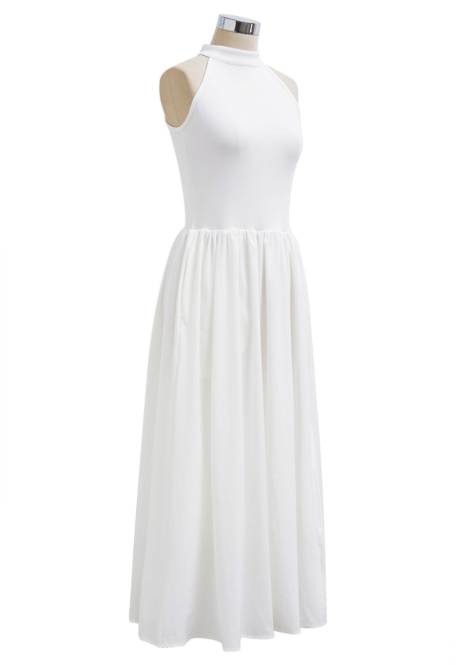 Pure Essence Side Pocket Split Halter Dress in White