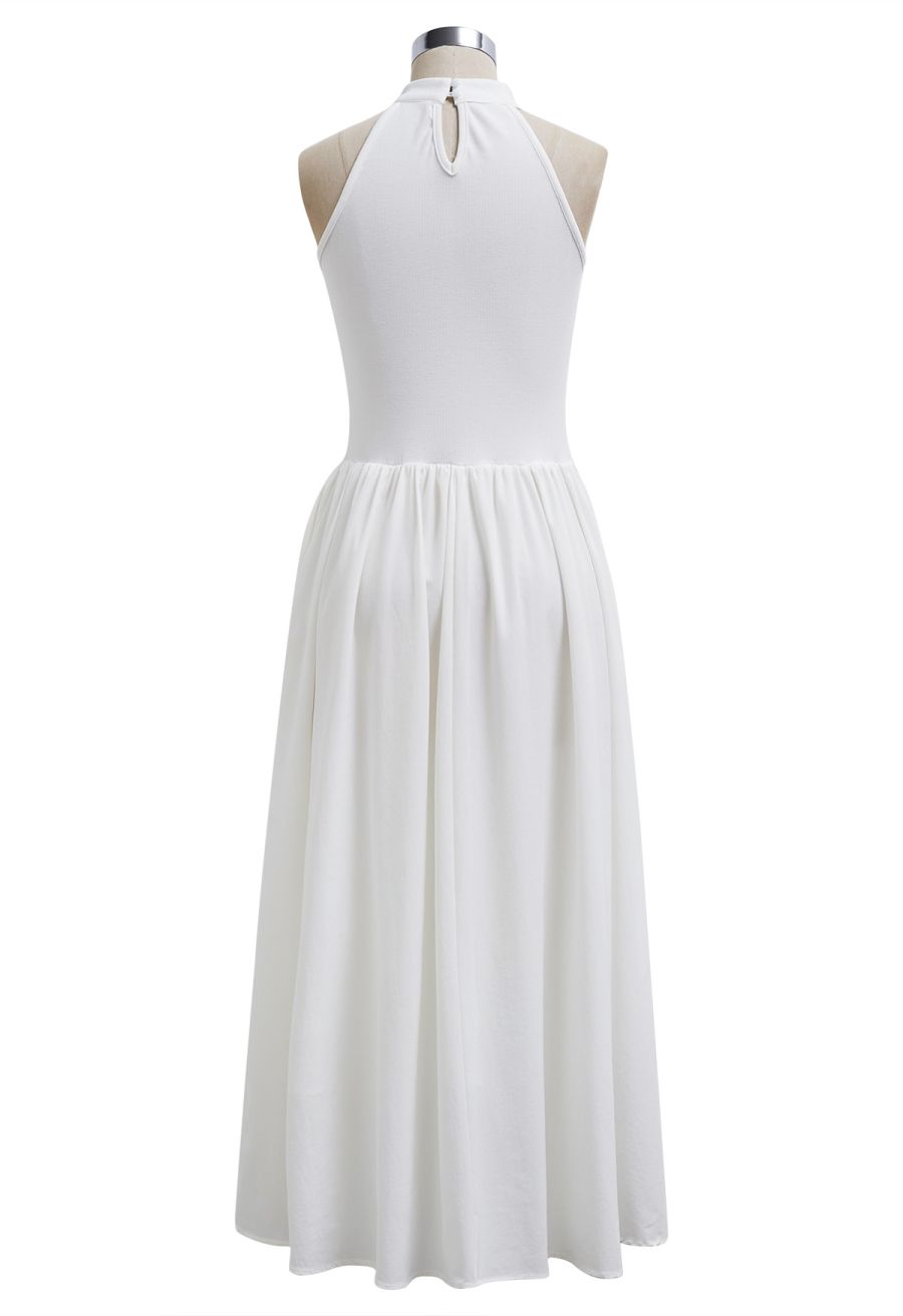 Pure Essence Side Pocket Split Halter Dress in White