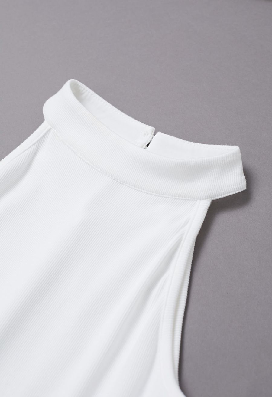 Pure Essence Side Pocket Split Halter Dress in White