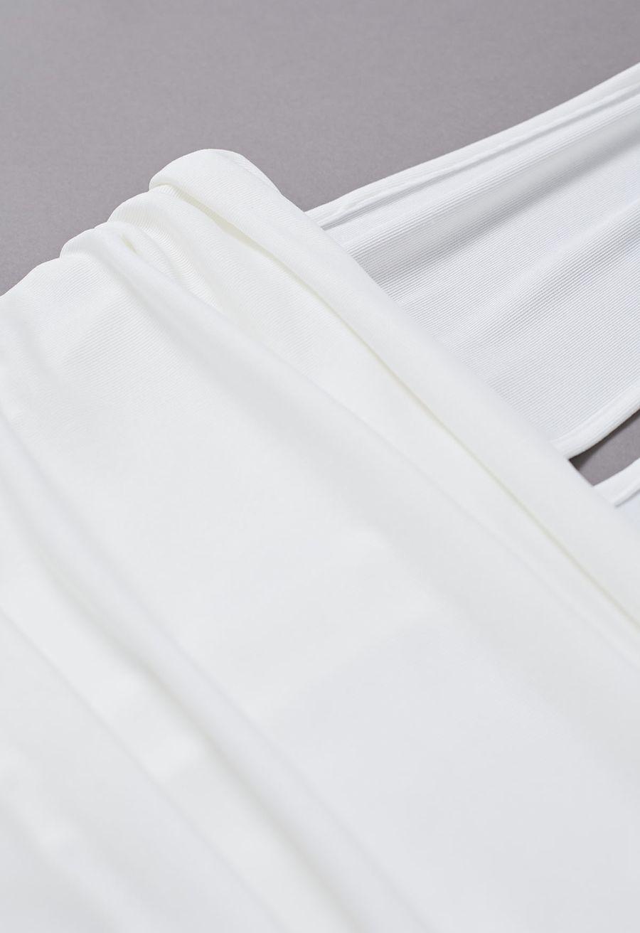 Halter Neck Ruched Asymmetric Maxi Dress in White