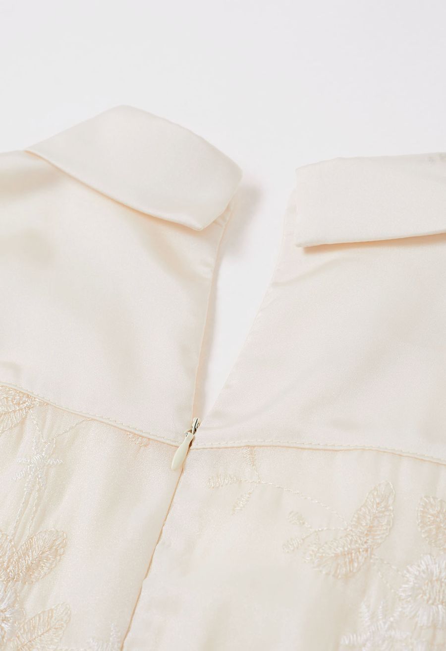 V-Neck Embroidered Floral Puff Sleeve Mini Dress