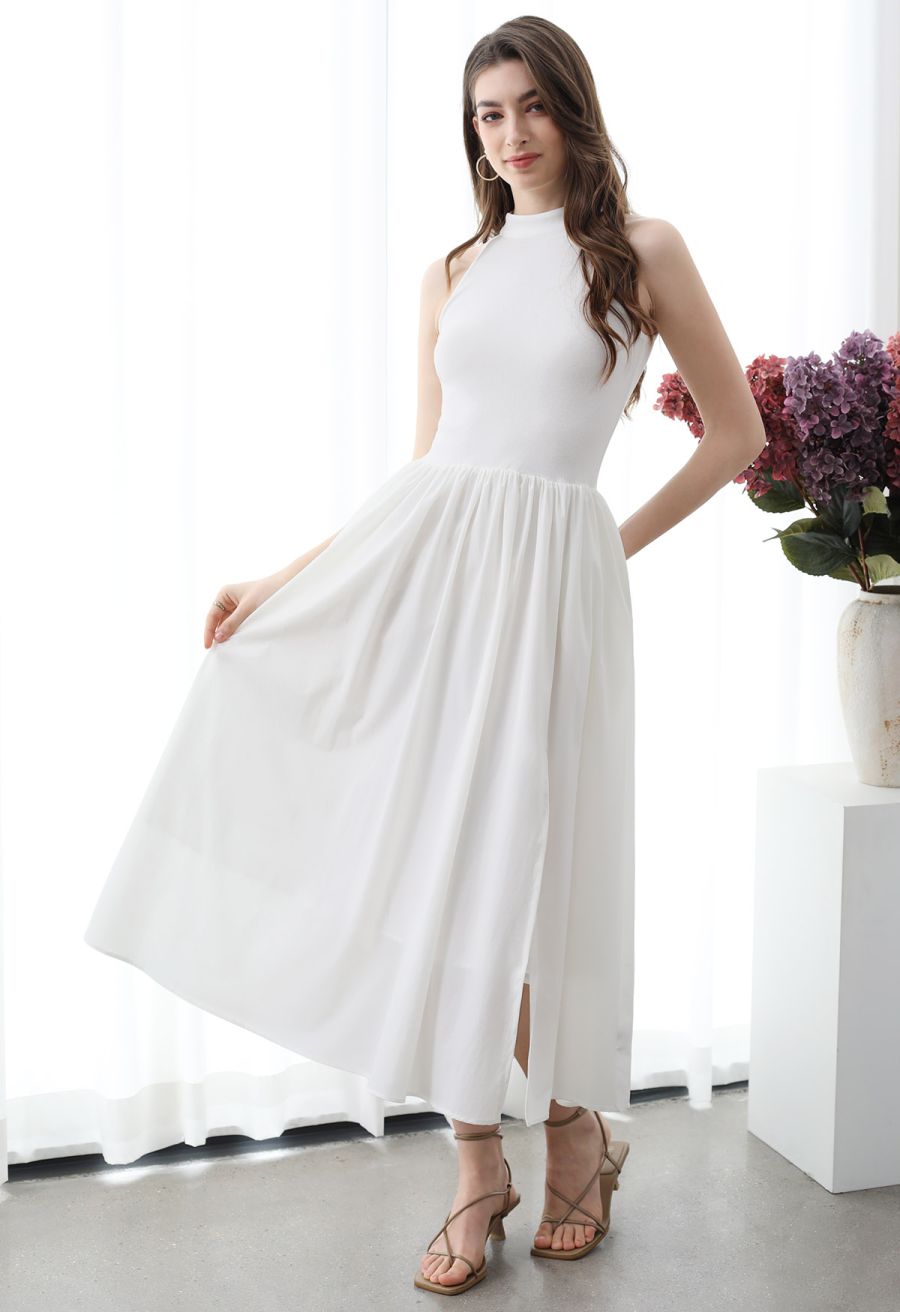 Pure Essence Side Pocket Split Halter Dress in White