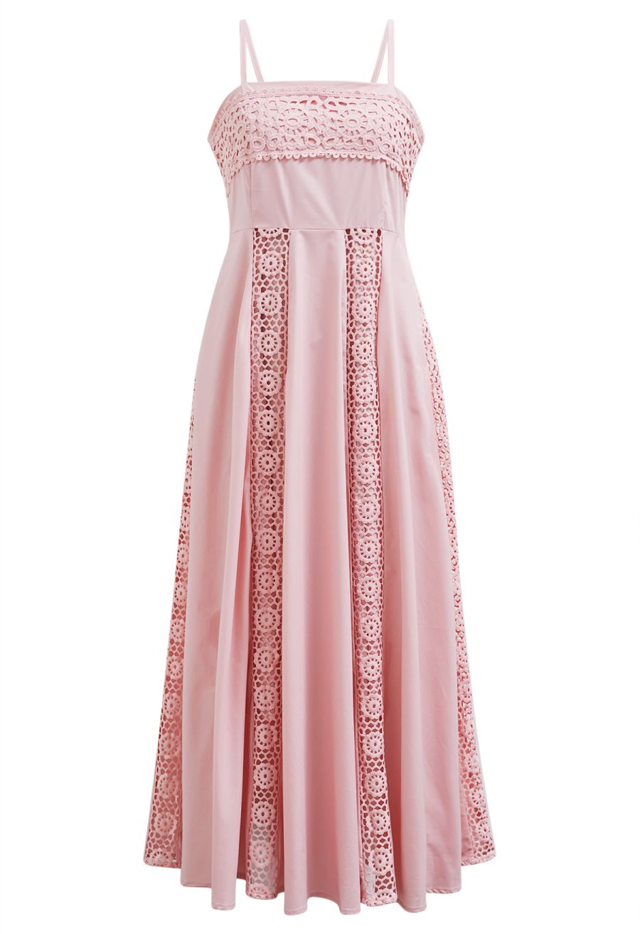 Sunflower Cutwork Lace Cami Maxi Dress in Light Pink