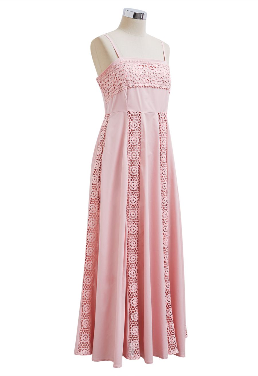 Sunflower Cutwork Lace Cami Maxi Dress in Light Pink
