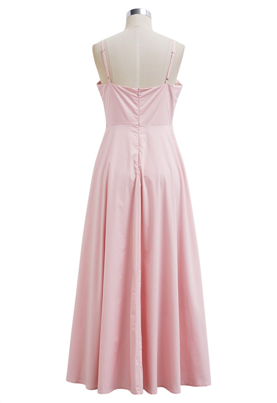 Sunflower Cutwork Lace Cami Maxi Dress in Light Pink