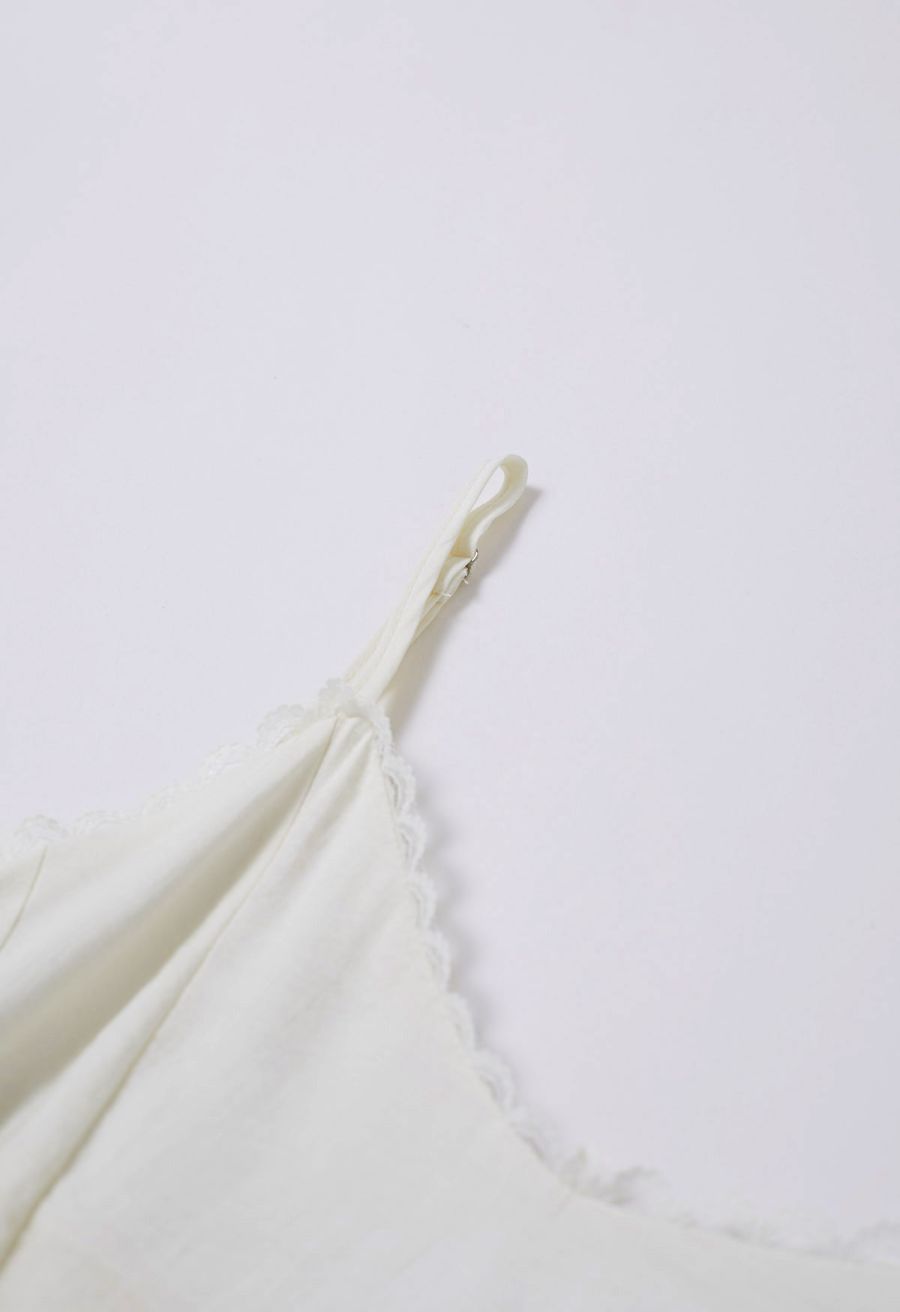 Lace Ruffle Panelled Asymmetric Cami Dress in Cream