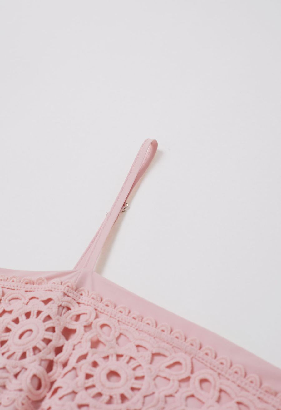 Sunflower Cutwork Lace Cami Maxi Dress in Light Pink