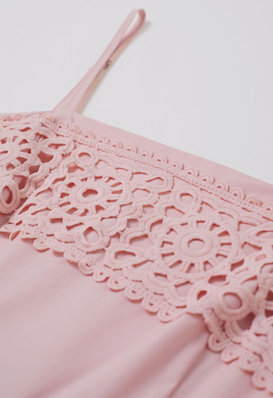 Sunflower Cutwork Lace Cami Maxi Dress in Light Pink