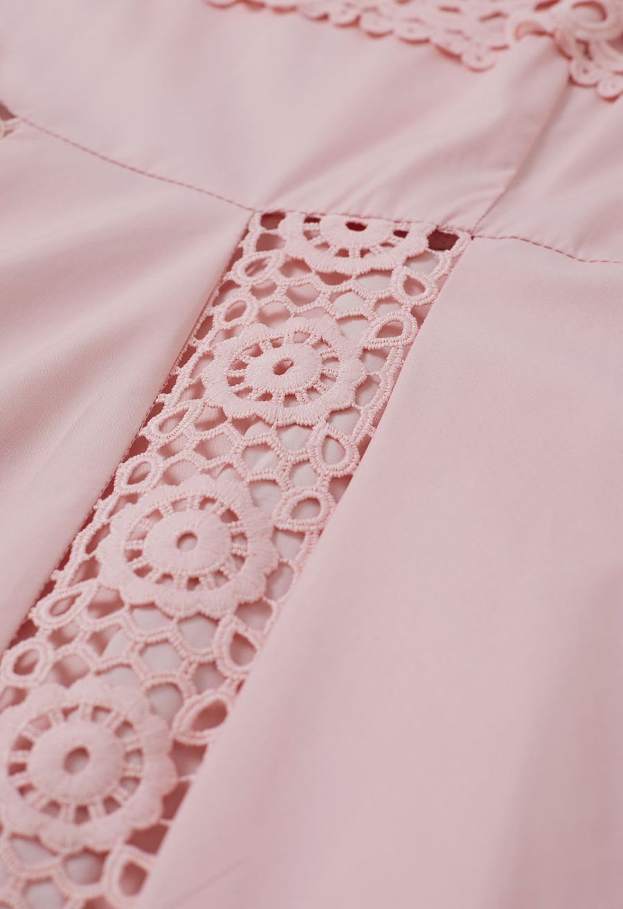 Sunflower Cutwork Lace Cami Maxi Dress in Light Pink