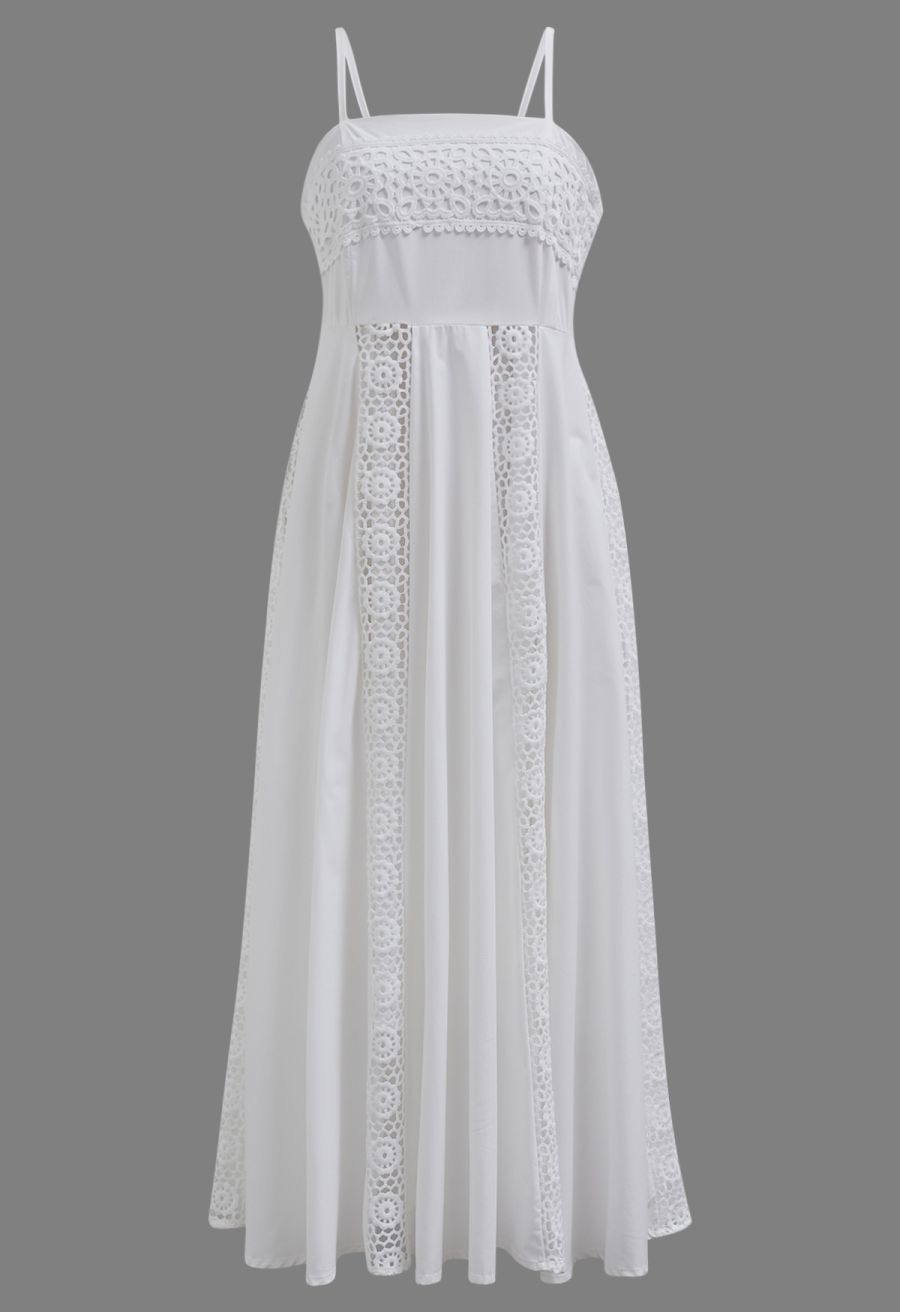 Sunflower Cutwork Lace Cami Maxi Dress in White