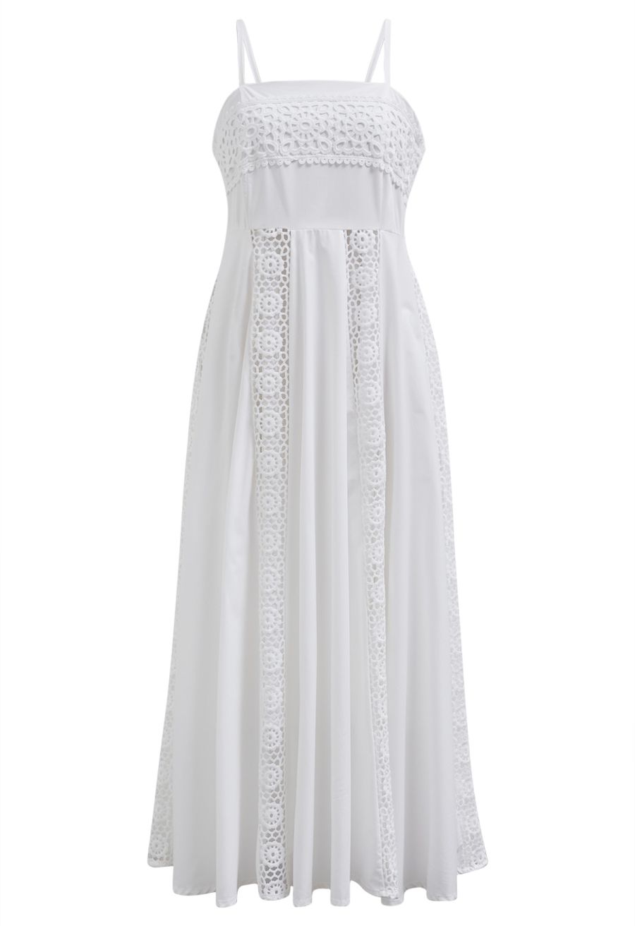 Sunflower Cutwork Lace Cami Maxi Dress in White