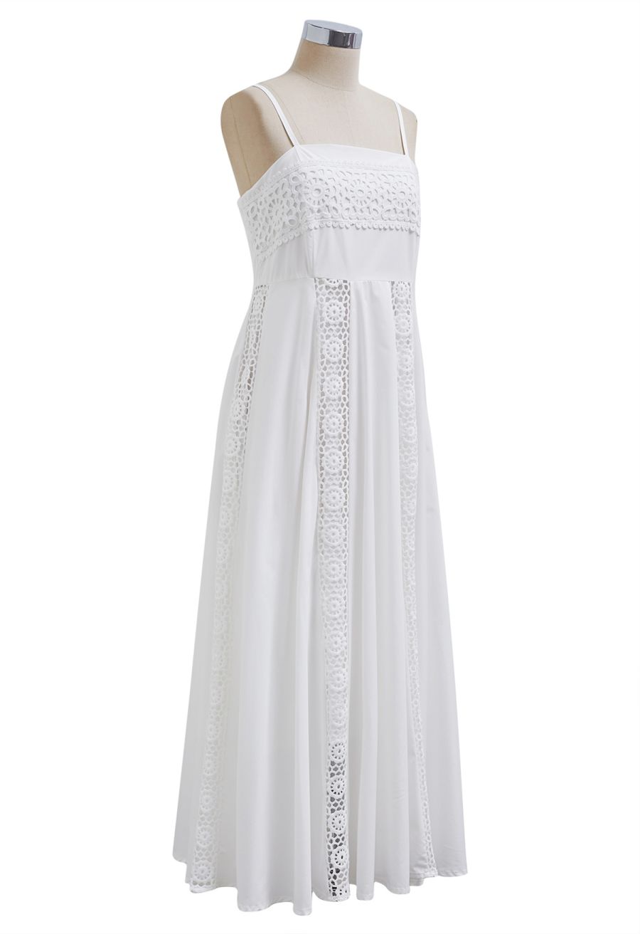 Sunflower Cutwork Lace Cami Maxi Dress in White