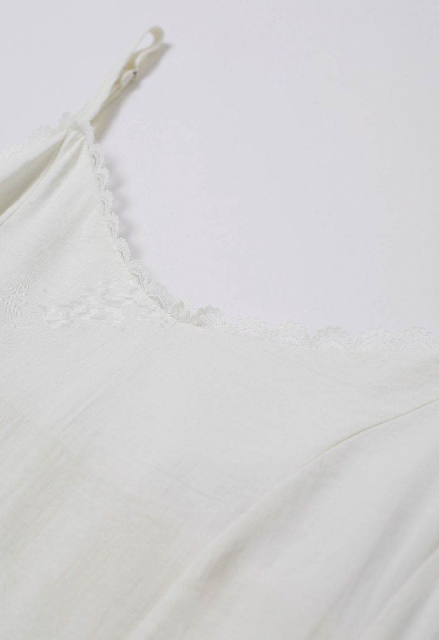 Lace Ruffle Panelled Asymmetric Cami Dress in Cream