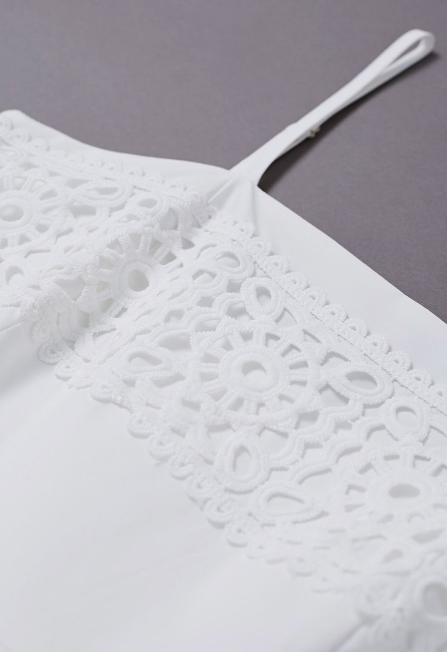 Sunflower Cutwork Lace Cami Maxi Dress in White