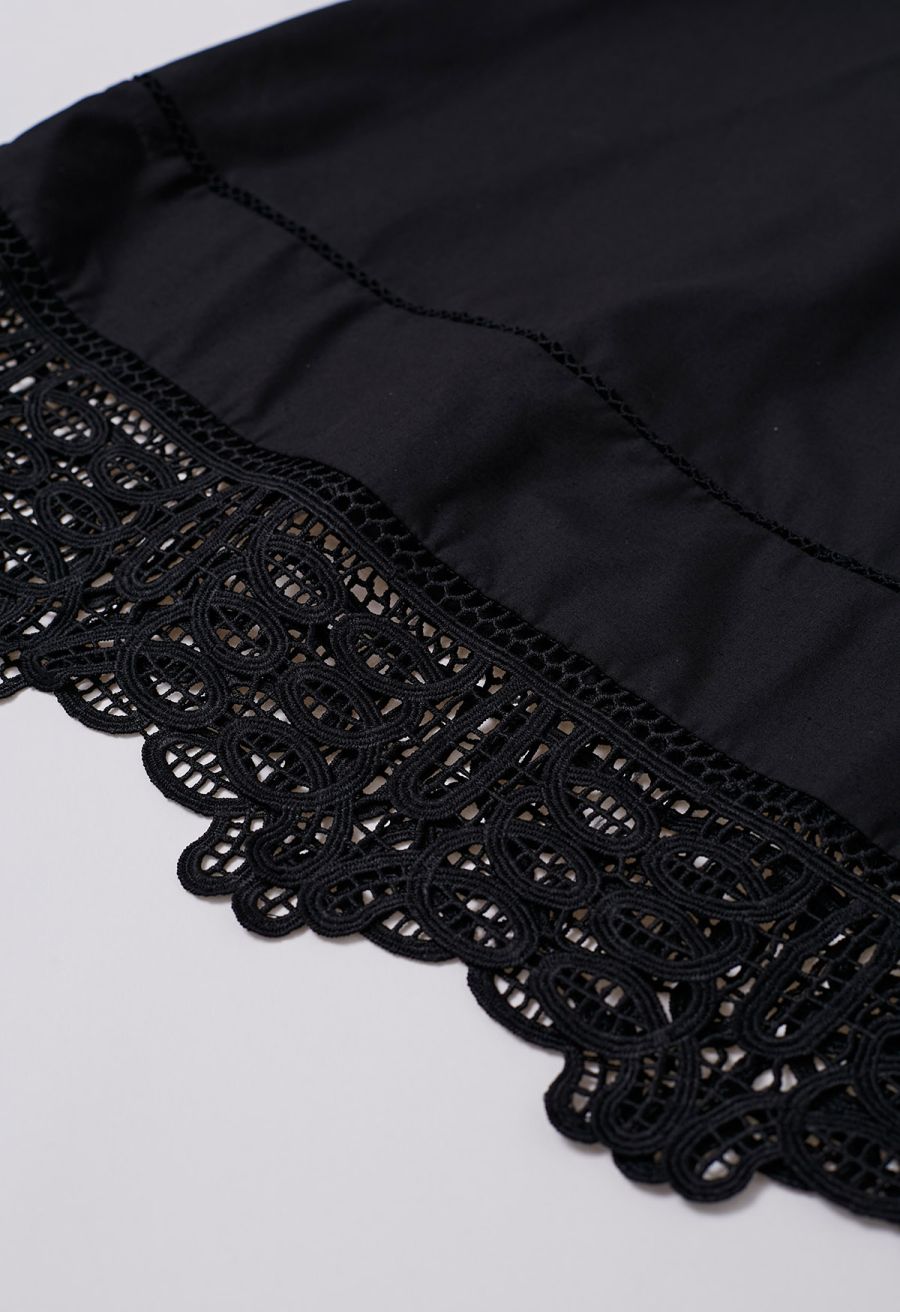 V-Neck Lace Panelled Sleeveless Maxi Dress in Black