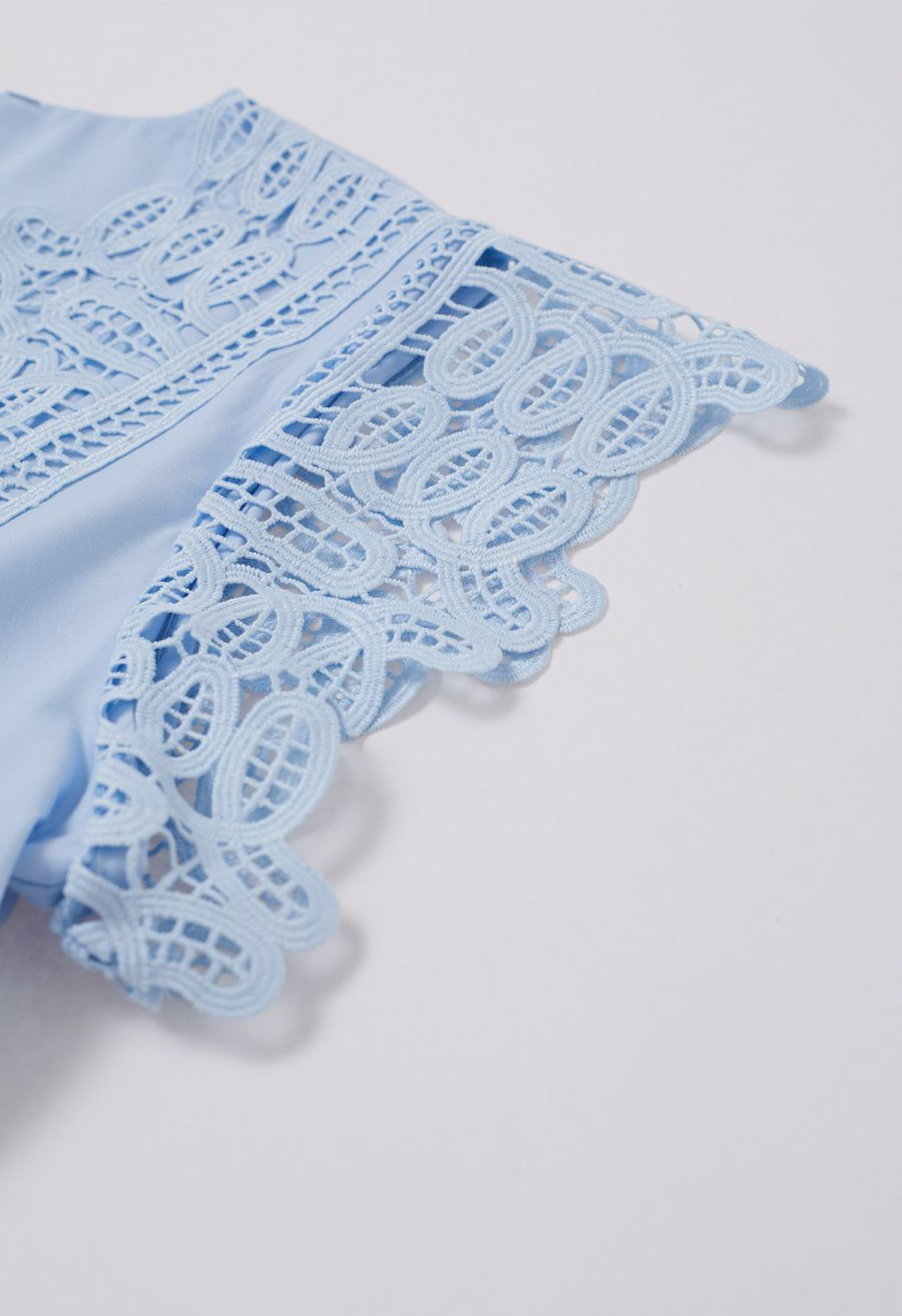 V-Neck Lace Panelled Sleeveless Maxi Dress in Baby Blue