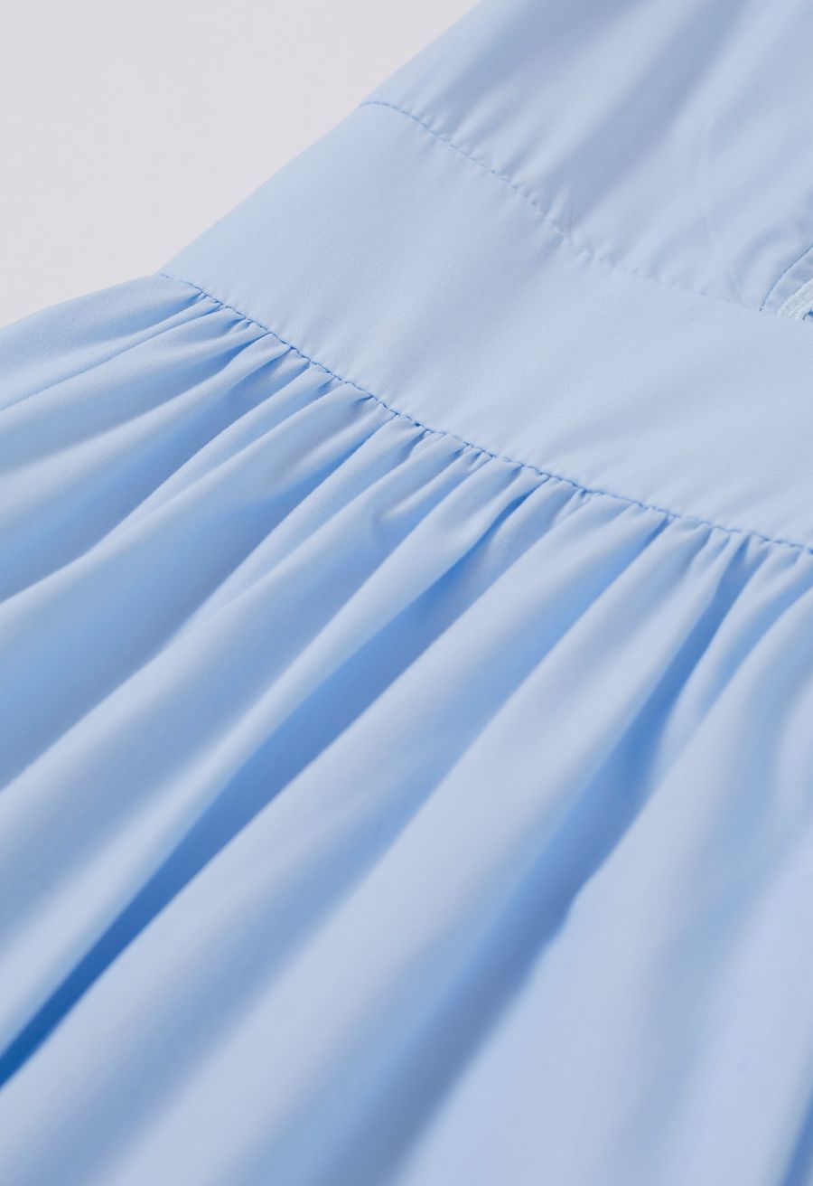 V-Neck Lace Panelled Sleeveless Maxi Dress in Baby Blue