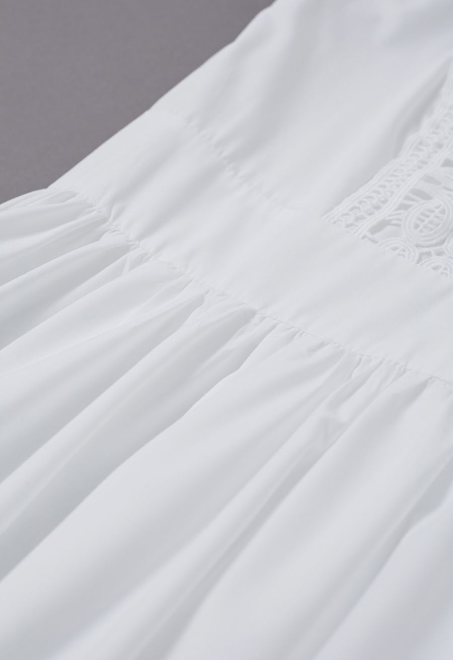 V-Neck Lace Panelled Sleeveless Maxi Dress in White