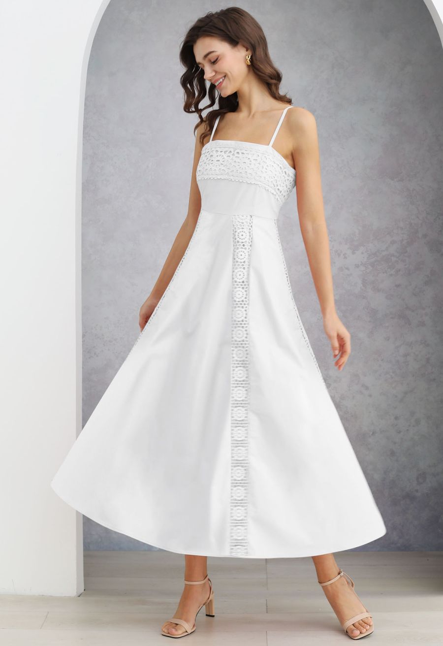 Sunflower Cutwork Lace Cami Maxi Dress in White