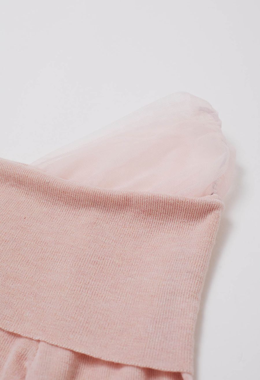 Sweet Ease Mesh Shoulder Flap Knit Top in Pink