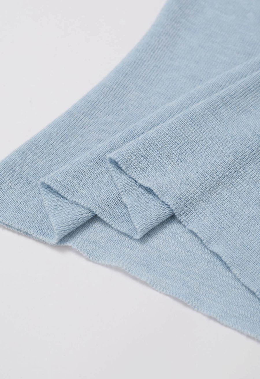 Sweet Ease Mesh Shoulder Flap Knit Top in Light Blue