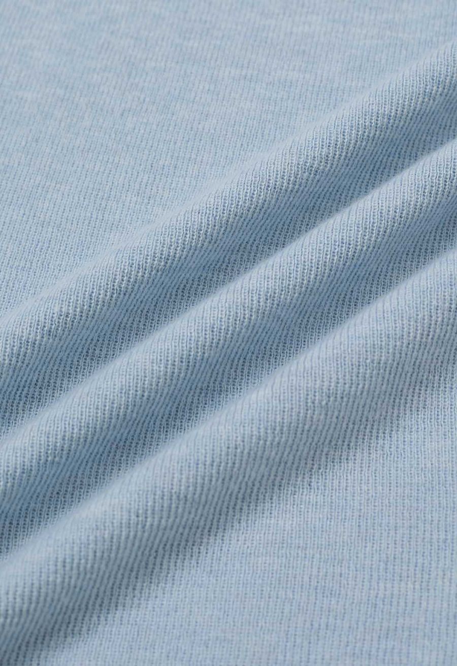 Sweet Ease Mesh Shoulder Flap Knit Top in Light Blue