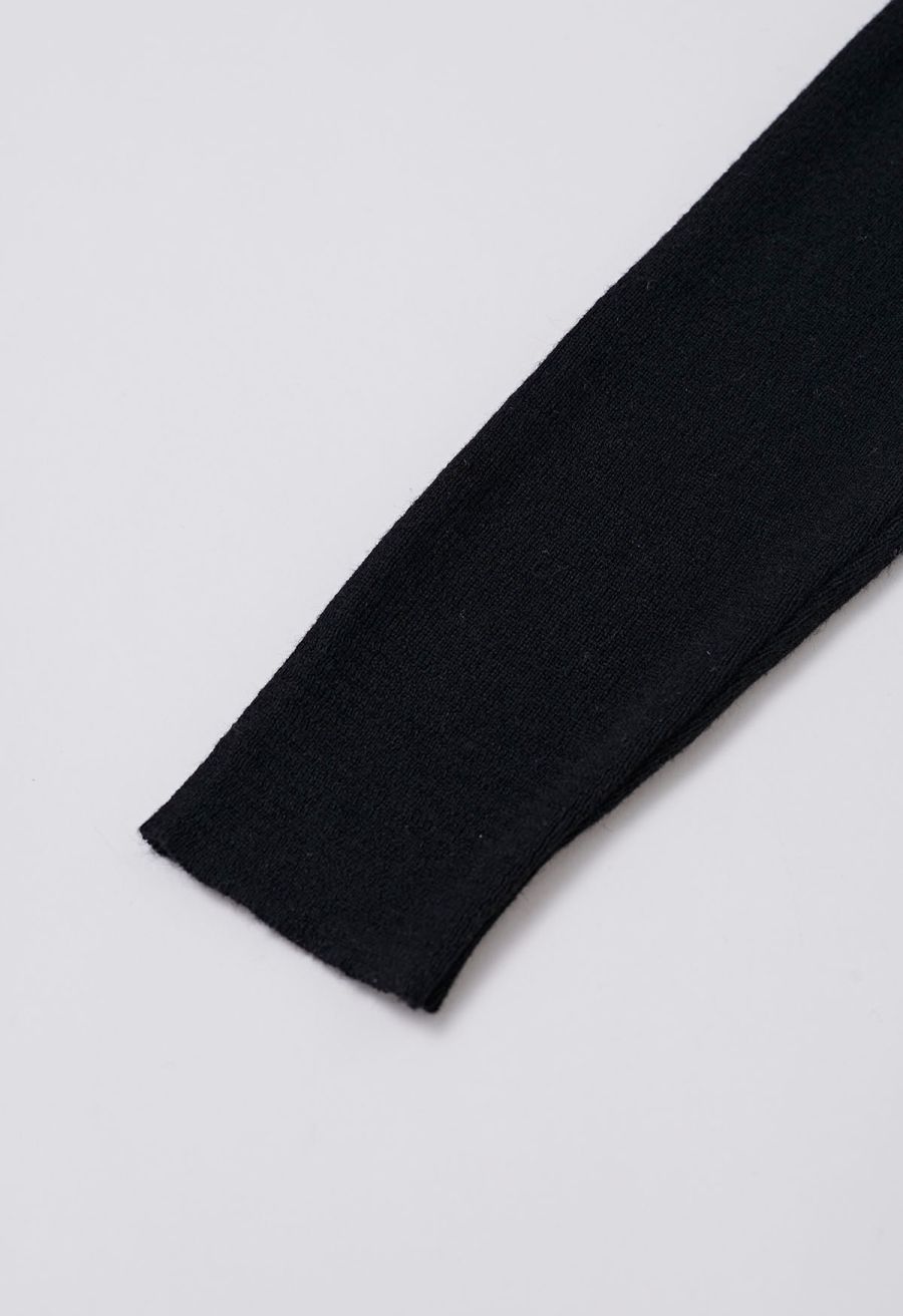 Sweet Ease Mesh Shoulder Flap Knit Top in Black