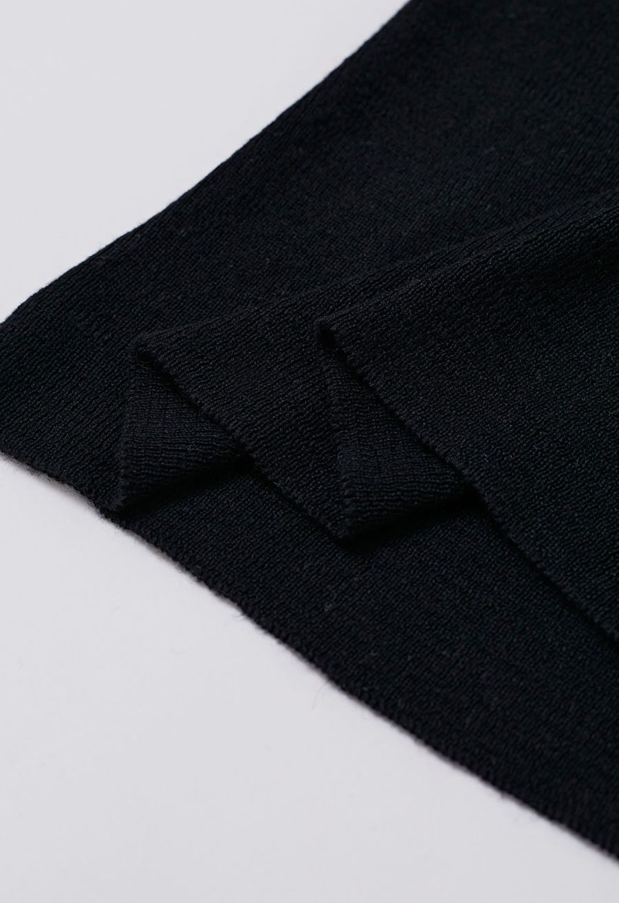 Sweet Ease Mesh Shoulder Flap Knit Top in Black