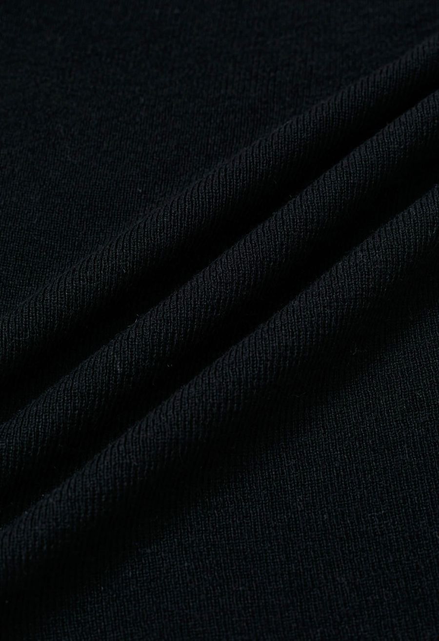 Sweet Ease Mesh Shoulder Flap Knit Top in Black