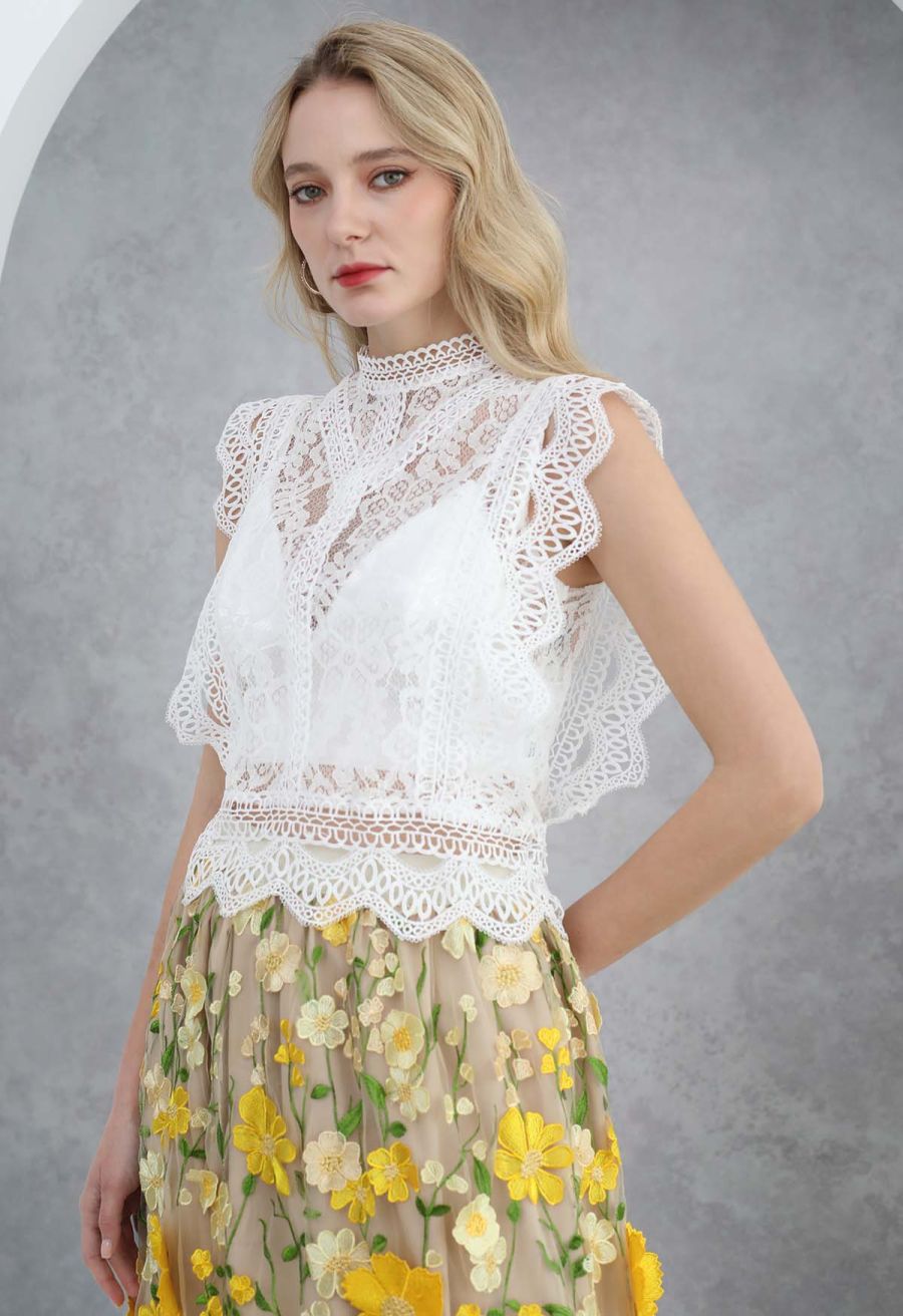 Your Sassy Start Sleeveless Crochet Lace Top in White