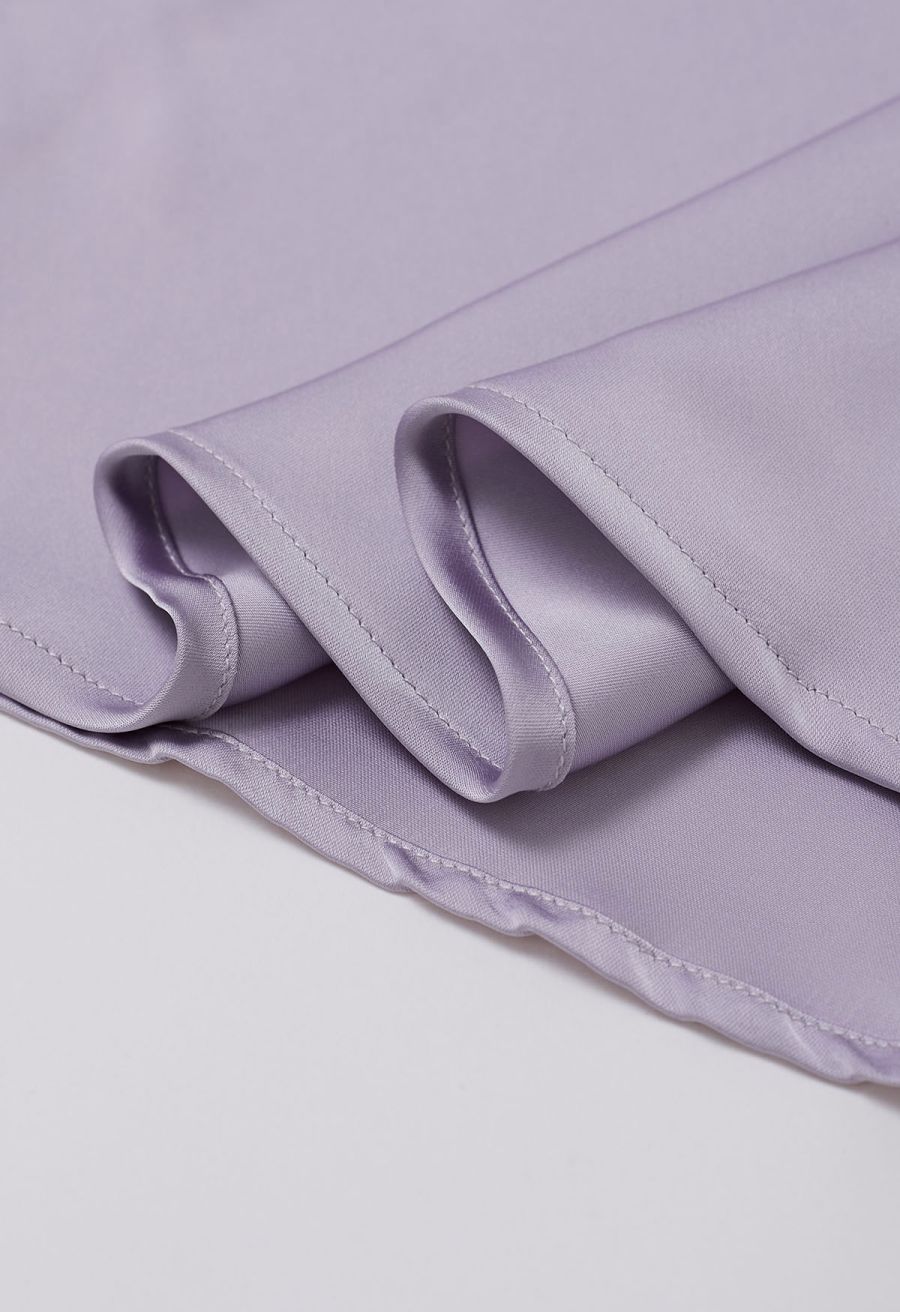 Sequins Floral Lace Drape Neck Satin Shirt in Lavender