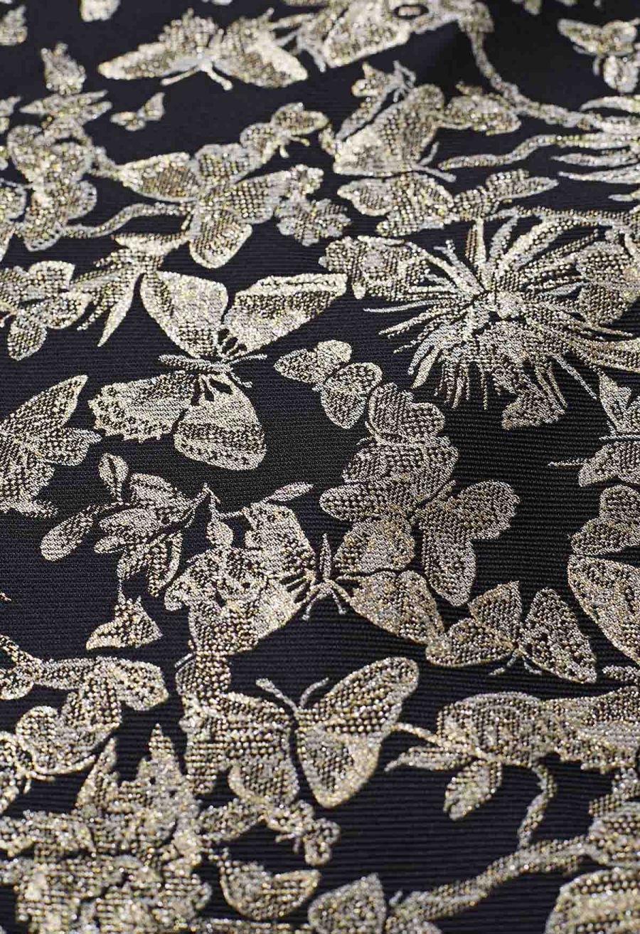 Butterfly Garden Metallic Jacquard A-Line Midi Skirt in Black