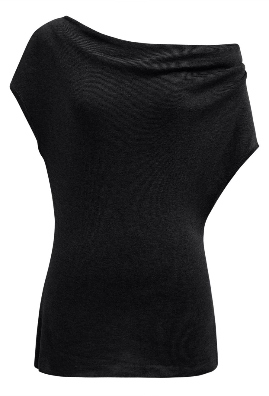 Short Sleeve Asymmetrical Knit Top in Black