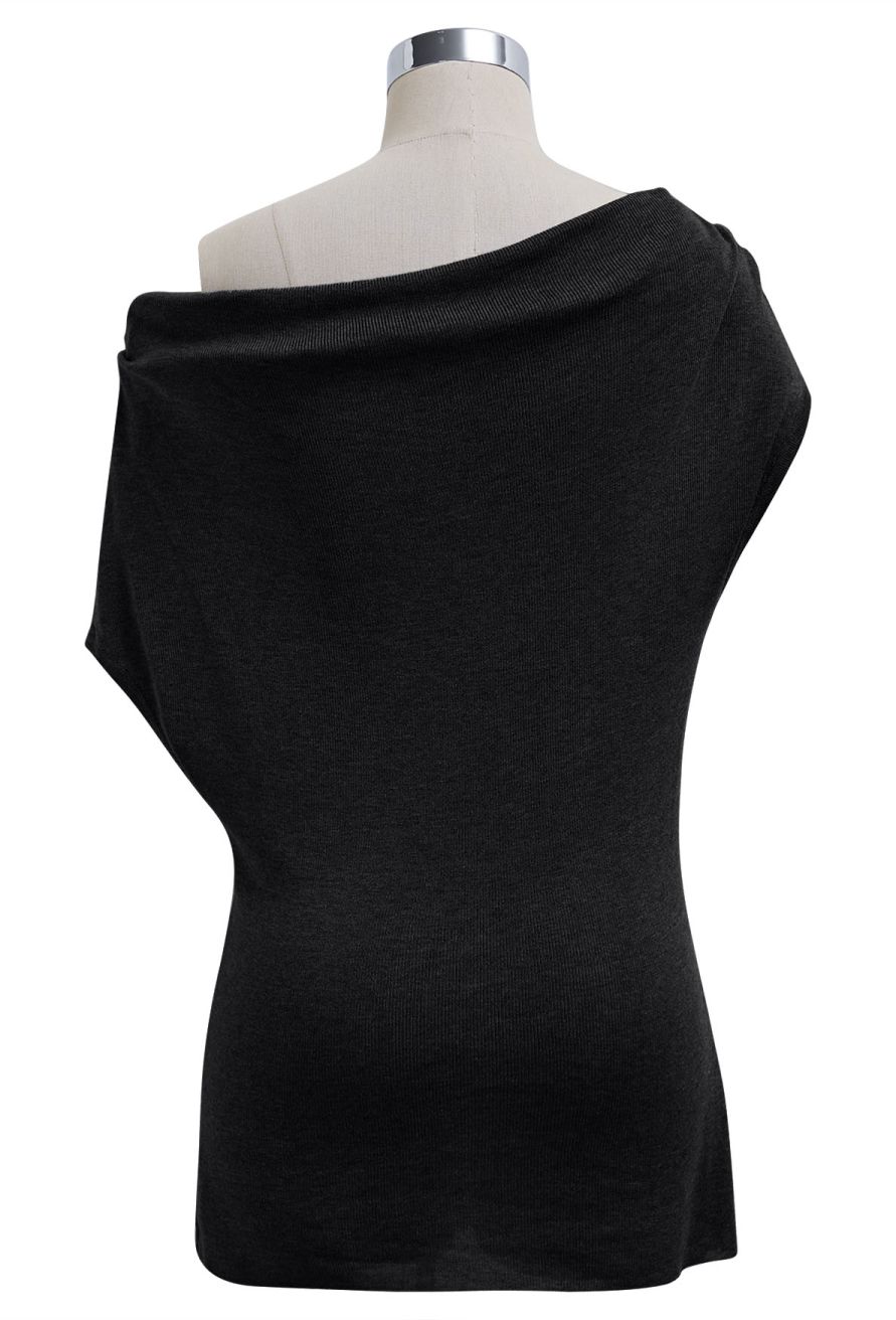Short Sleeve Asymmetrical Knit Top in Black