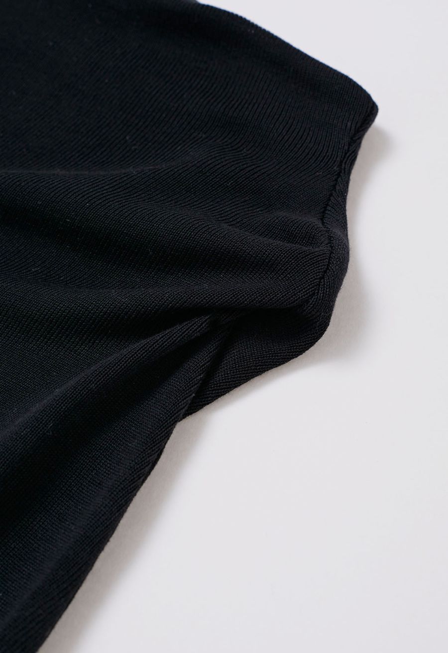 Short Sleeve Asymmetrical Knit Top in Black