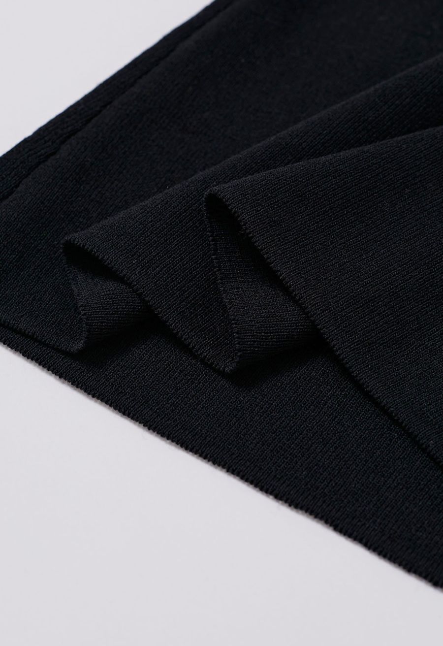 Twisted Off-Shoulder Short Sleeve Cropped Knit Top in Black