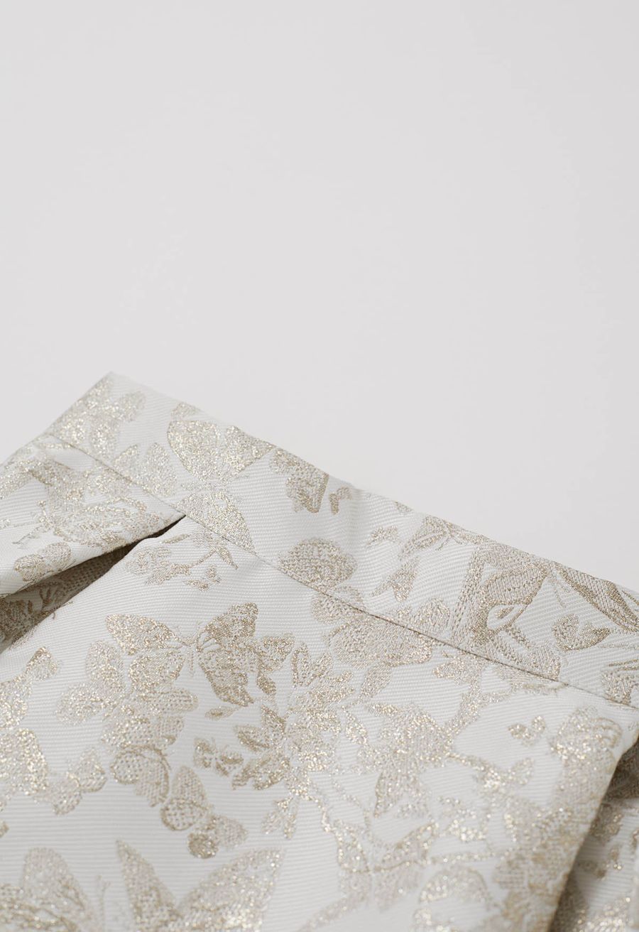 Butterfly Garden Metallic Jacquard A-Line Midi Skirt in Ivory