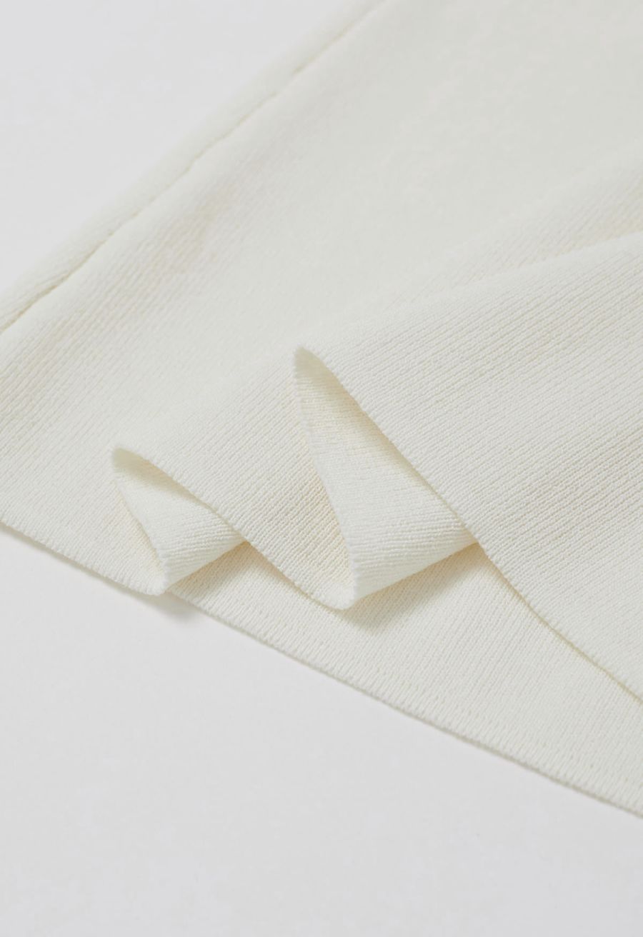 Twisted Off-Shoulder Short Sleeve Cropped Knit Top in Cream