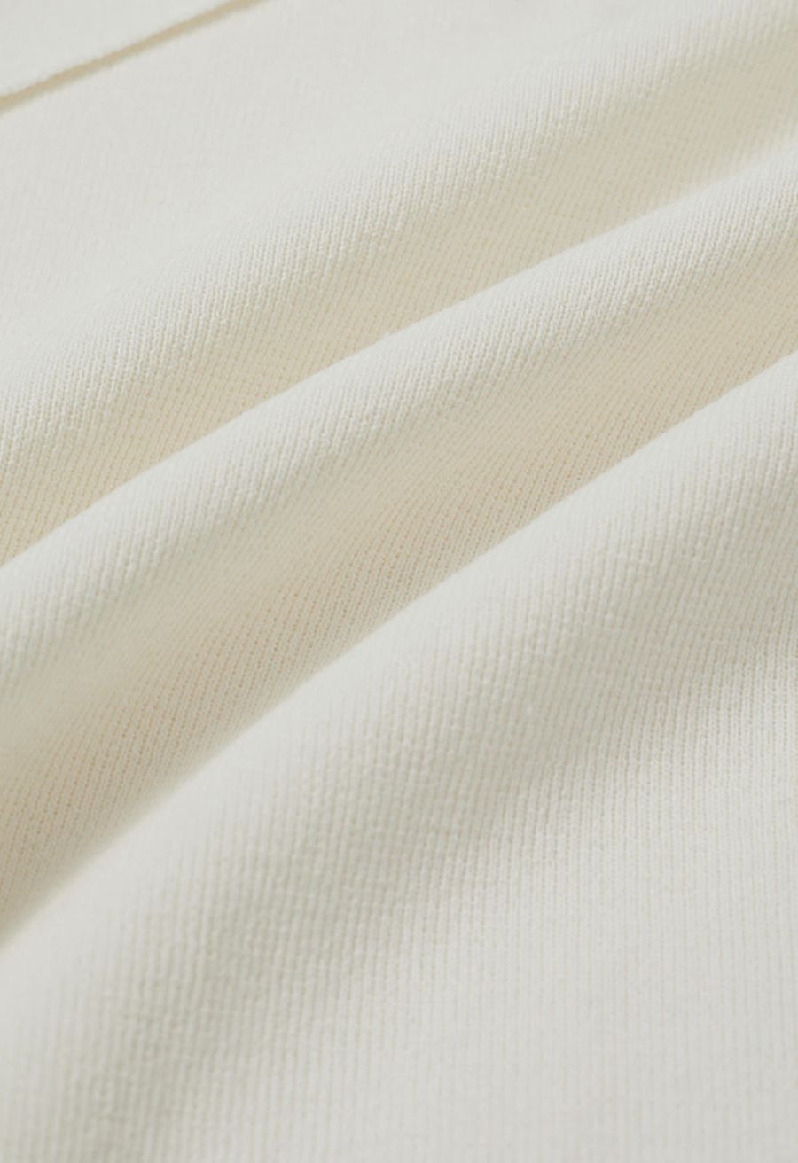 Twisted Off-Shoulder Short Sleeve Cropped Knit Top in Cream