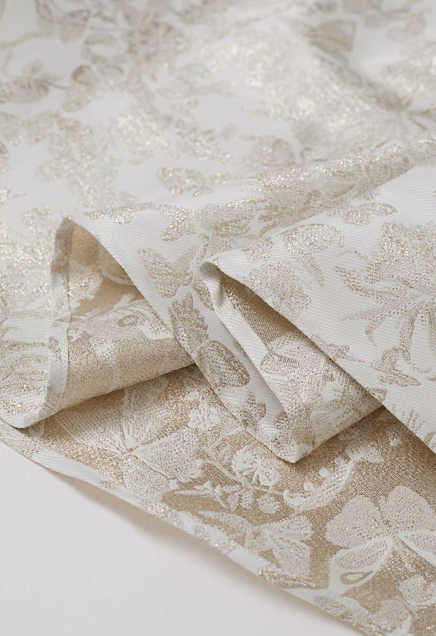 Butterfly Garden Metallic Jacquard A-Line Midi Skirt in Ivory