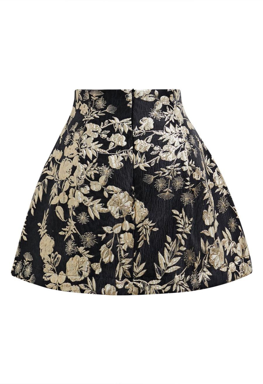 Golden Floral Jacquard Embossed Side Pocket Mini Skorts