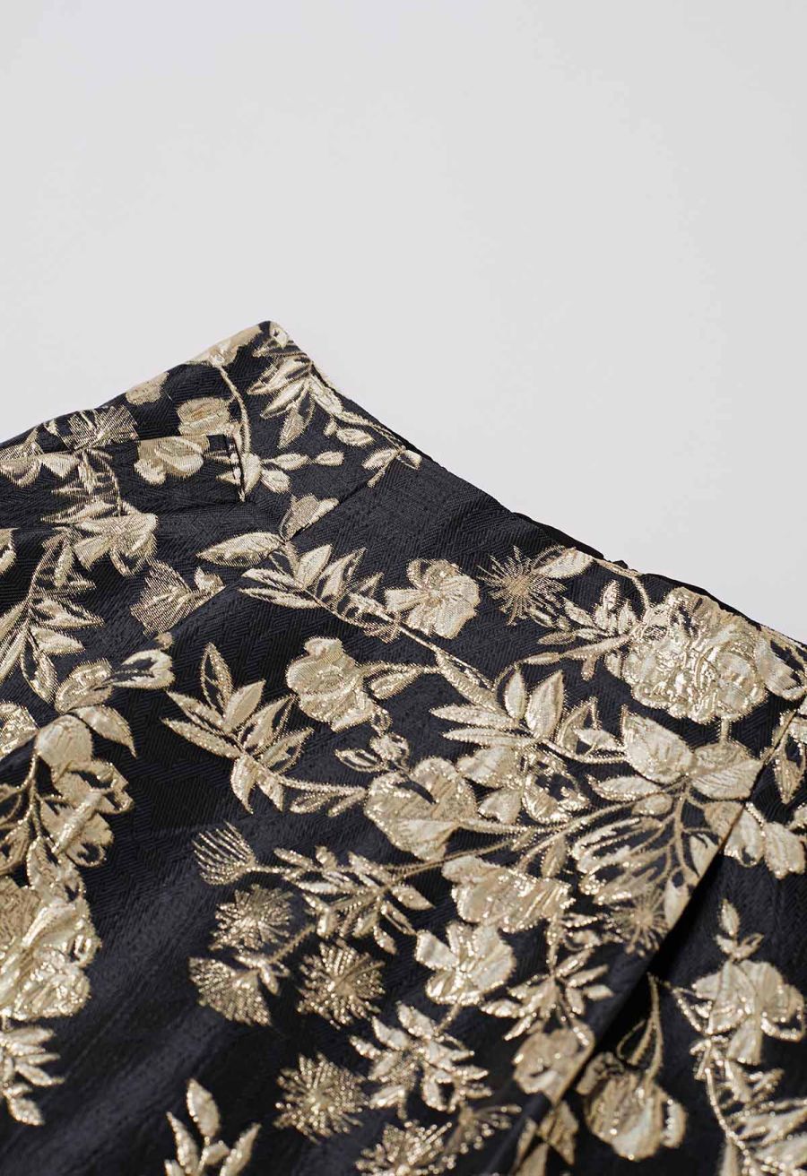 Golden Floral Jacquard Embossed Side Pocket Mini Skorts